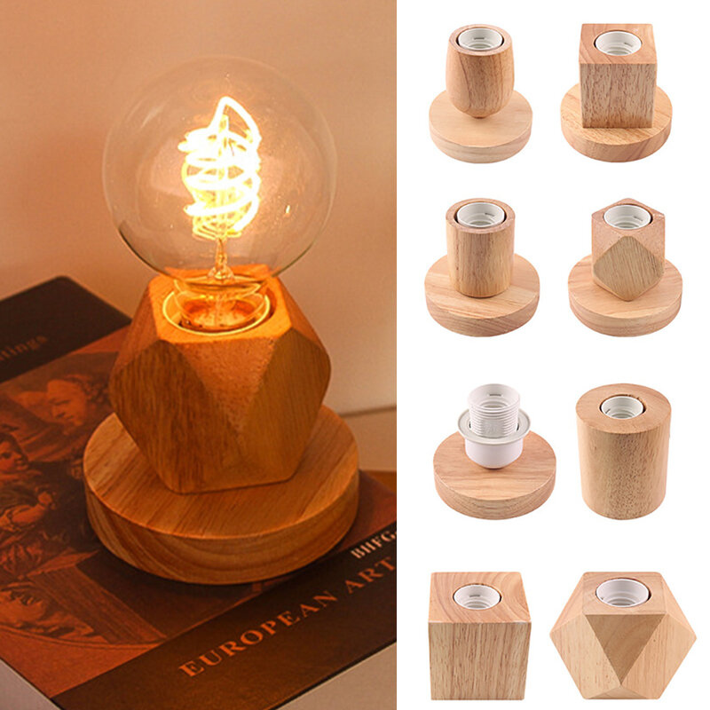 E27 Socket Vintage Wood Table Lamp Base Holder US Plug Retro Night Lights Desk Lamp for Home Bedroom Living Room Decoration