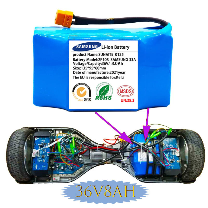 Monociclo elettrico autobilanciante del bordo di Hover del motorino per il pacchetto ricaricabile della batteria agli ioni di litio della batteria 36V 8000mAh 8.0Ah