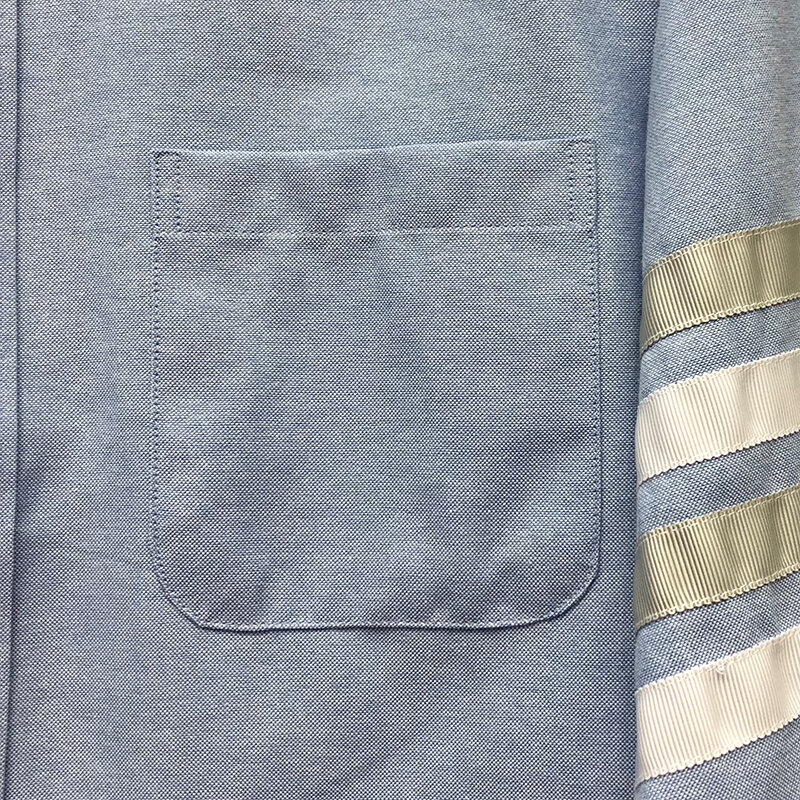Мужская рубашка в полоску TB THOM, повседневная хлопковая рубашка из ткани Оксфорд, 4 бара, серого и белого цвета, весна-осень