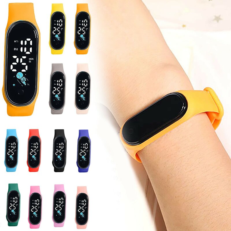 LED Digital Electronic Sports Wrist Watch para crianças, monocromático, alça ajustável, relógios para meninos e meninas