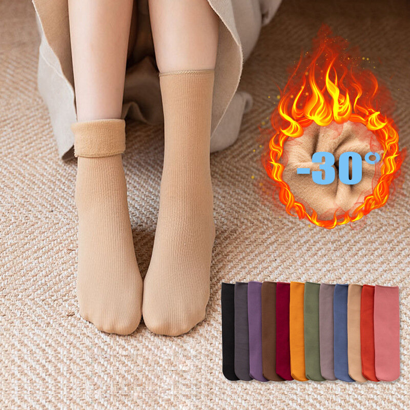 1 par de listras de veludo feminino inverno quente engrossar meias macio casual cor sólida meias lã cashmere casa botas neve meias chão