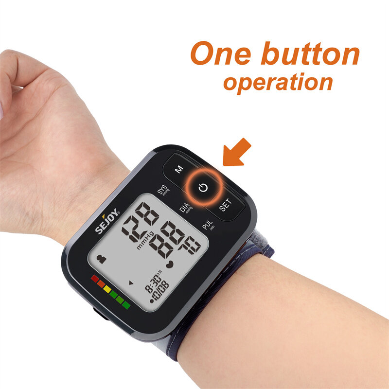 Sejoy Blutdruck Monitor Handgelenk Tonometer Digitale Sphygmomanomete Medizinische Herz Rate Meter 120 Messwerte Speicher Tensiometer