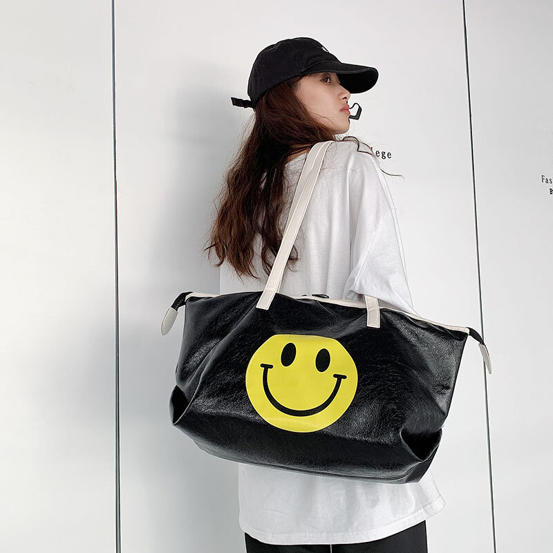 YILIAN Smiley, вместительная портативная дорожная сумка для женщин, новинка 2020, мягкая кожаная сумка на одно плечо, корзина для овощей, сумка для п...