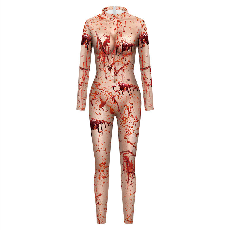 Halloweenowy Horror blizna krew Cosplay kombinezon damski z nadrukiem 3D bloodplama Zentai karnawałowa wieczorowy kombinezon