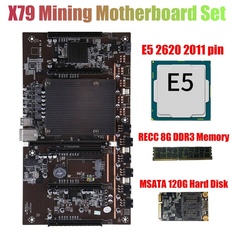 HOT-X79-placa base de minería H61 BTC con E5-2620 2011 CPU + RECC, memoria DDR3 de 8G + SSD de 120G, compatible con tarjeta gráfica 3060 3080