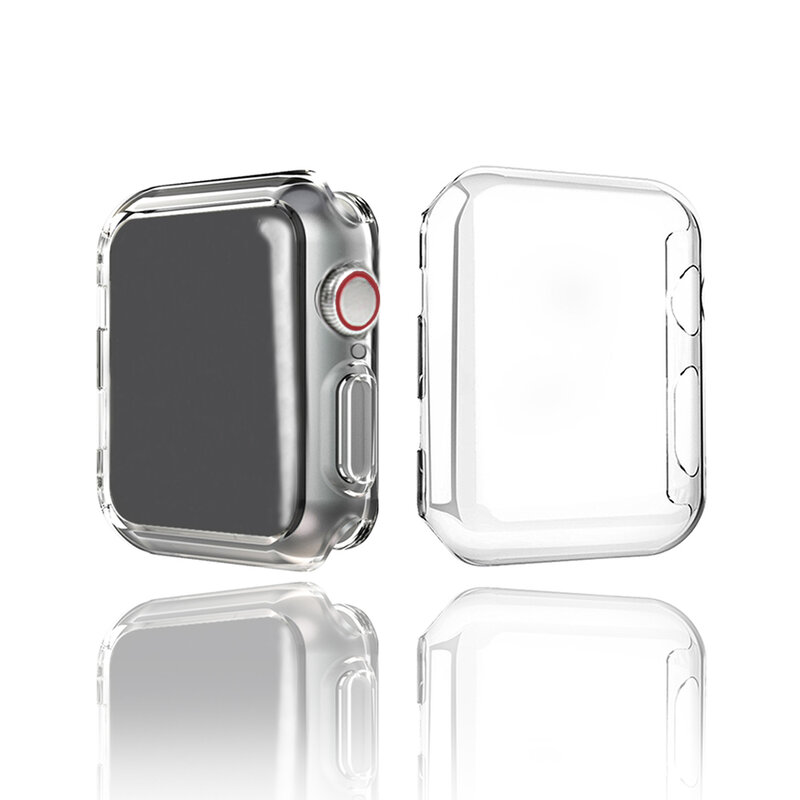 Apple Watch 시리즈 Se 65432 용 투명 케이스 + 유리 38MM 42MM 40MM 44MM, 스마트 IWatch 투명 전체 화면 보호기 커버 범퍼