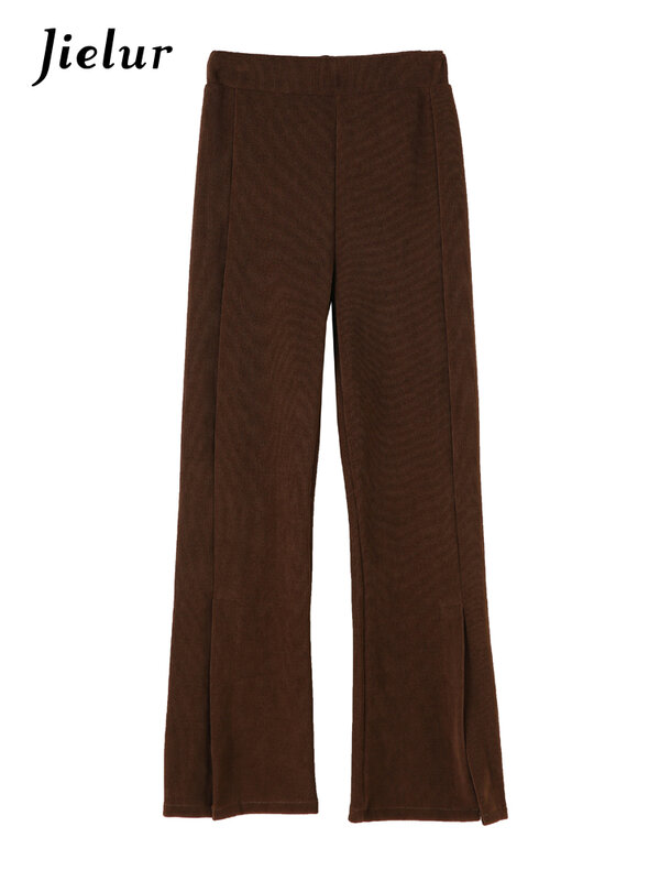 Jielur główna ulica koreański Split spodnie Flare damskie spodnie z wysokim stanem jesień prosta pani szare czarne brązowe spodnie sztruksowe XS-XL