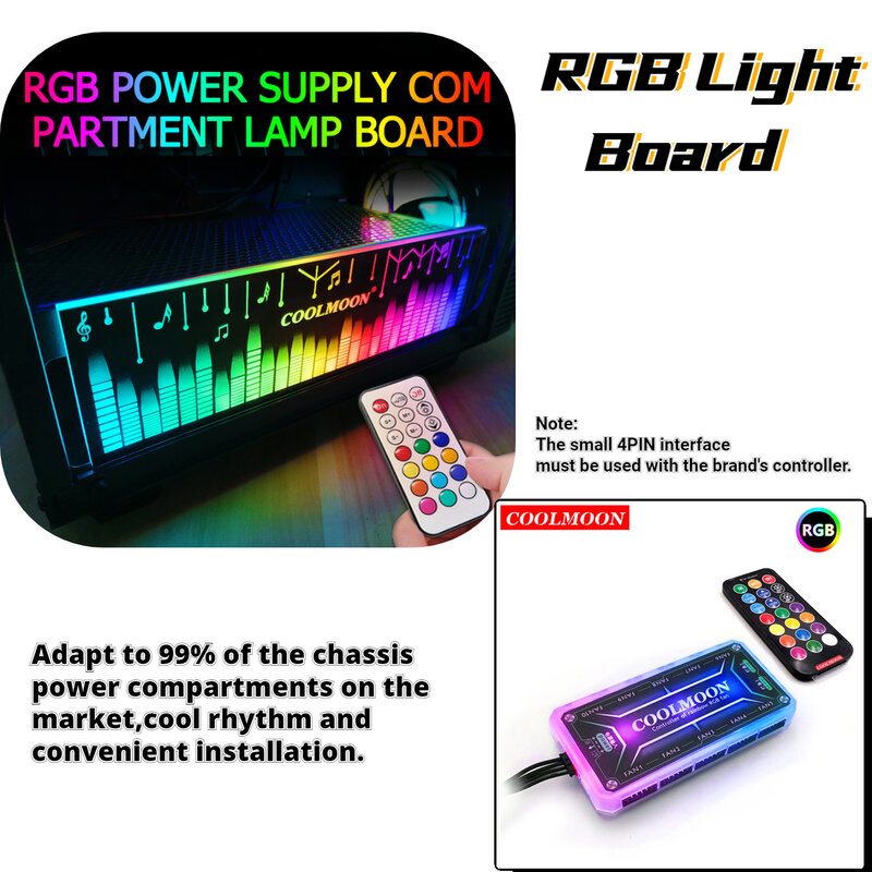 Caixa de energia do desktop pequeno 4 pinos cor mudando iluminação painel lateral caso placa luz rgb com controlador