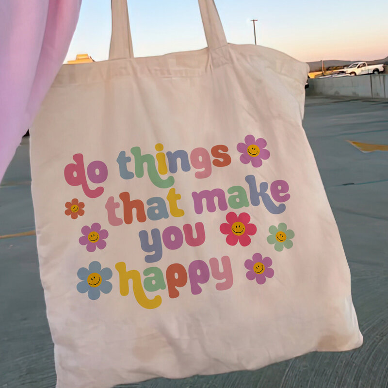 torba płócienna tote bag torby na zakupy torba materialowa Nowe kobiety Shopper kwiat w języku angielskim płótno torba na zakupy dziewczyna torebka Tote ramię torebka składane torby na zakupy na artykuły spożywcze