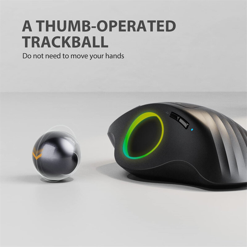 Jelly Kam Rgb Draadloze Trackball Muis Bluetooth + 2.4G Oplaadbare Gaming Muis Ergonomische Muizen Duim Controle Muis