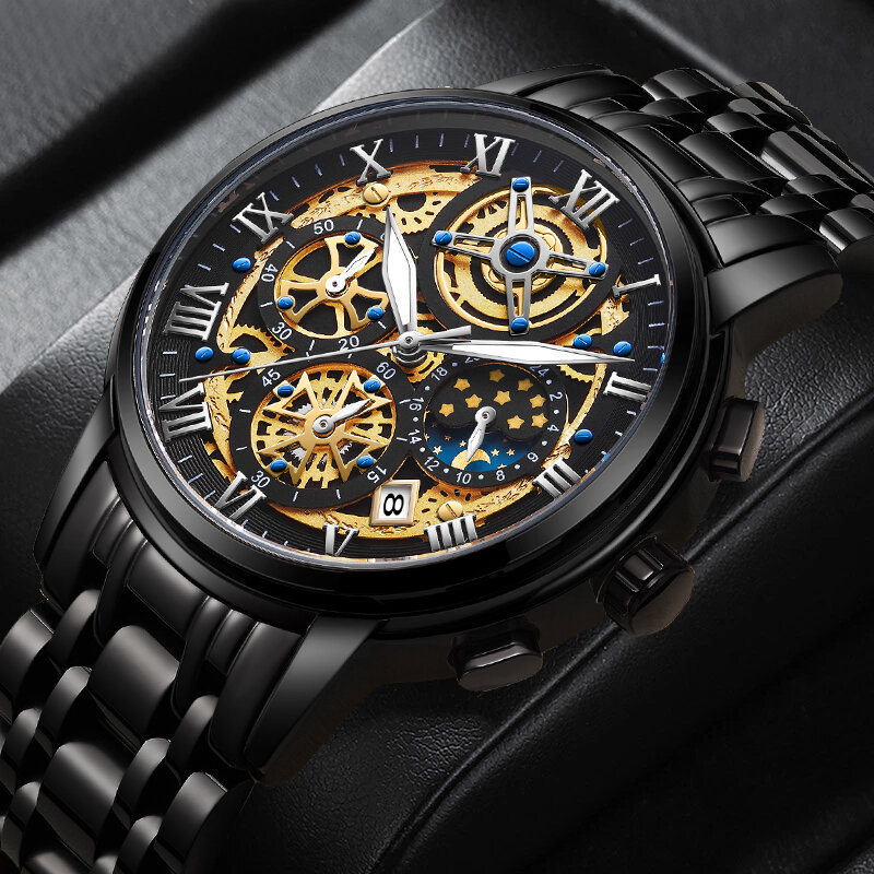 LIGE-크로노그래프 2022 스포츠 손목 시계, 남성용 방수 시계, 스테인레스 스틸 손목 시계, 쿼츠 빛나는 남성 시계 + 박스