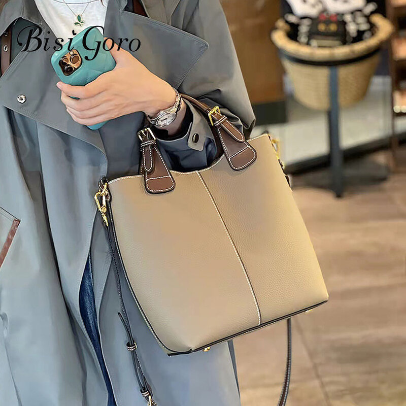 Brand Design Luxury Ladies Bucket TOGO Genuine Leather Shoulder Bag Large Capacity Crossbody Tote Bags 2023 Trend Female Handbag