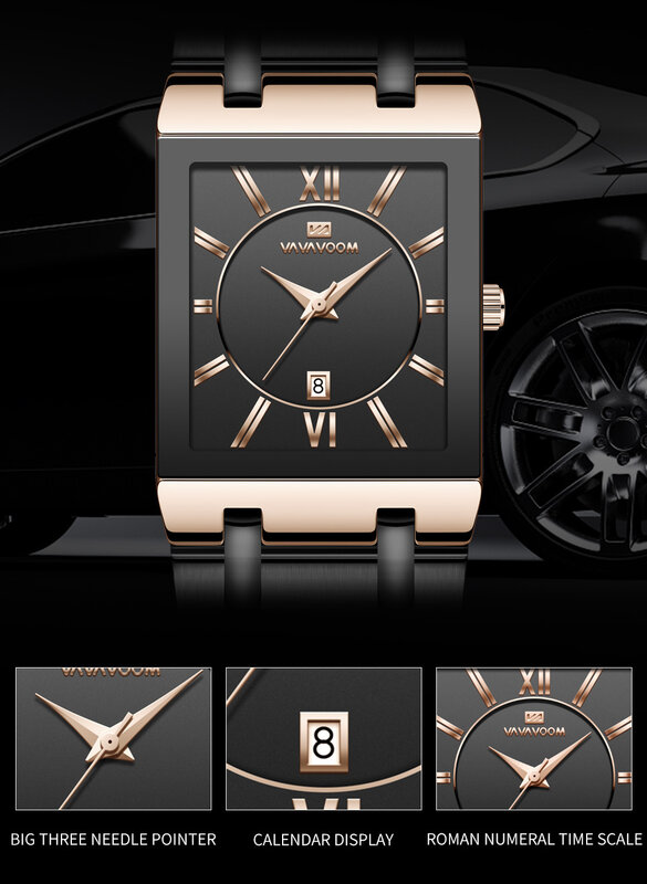 2023 Men Business Watch Simple Design Luxury Fashion Rectangular Gold Stainless Steel Calendar Waterproof Quartz Men's Watches