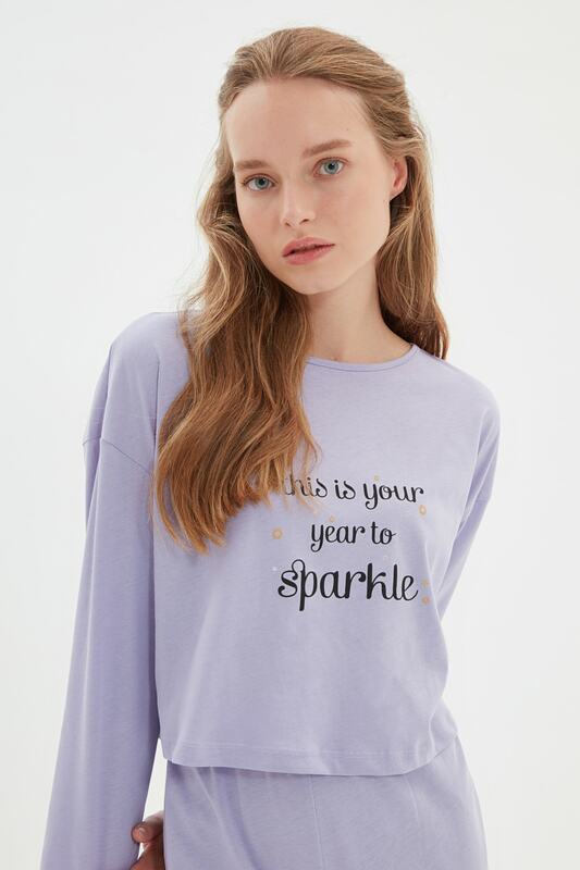 Trendyol – pyjama en tricot imprimé avec Slogan de la marine, ensemble de vêtements