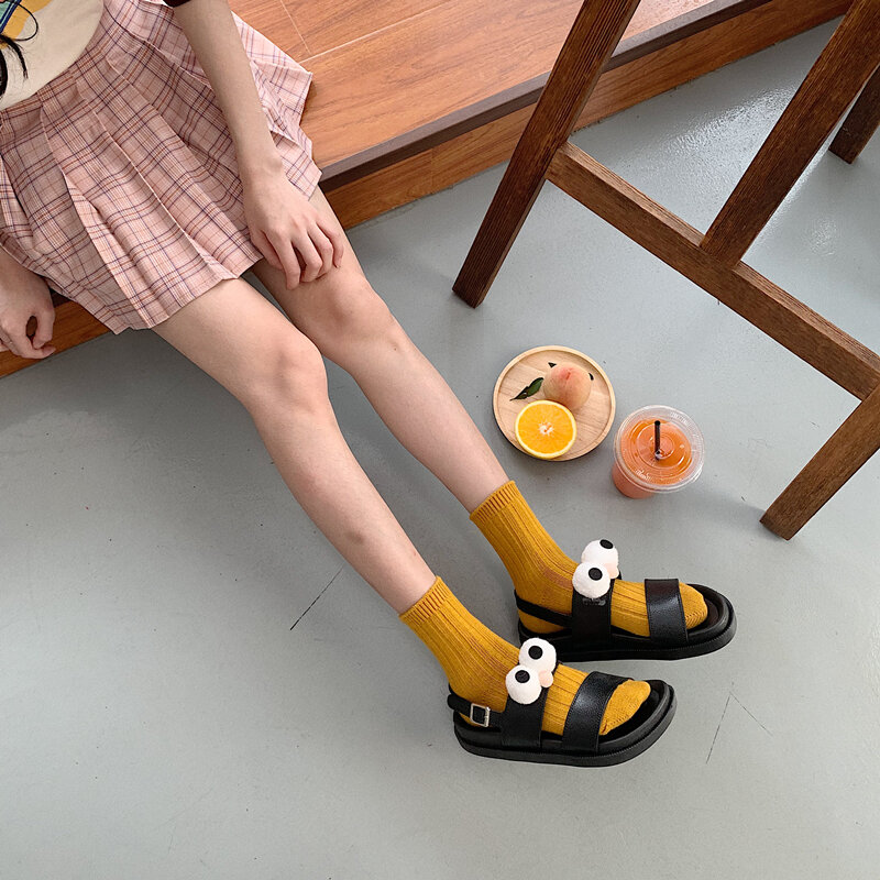 Korean Black Cartoon Sandals Women 2022 New Platform Sandals Summer Shoes Women Heels Lightweight Shoes Platform Sandals