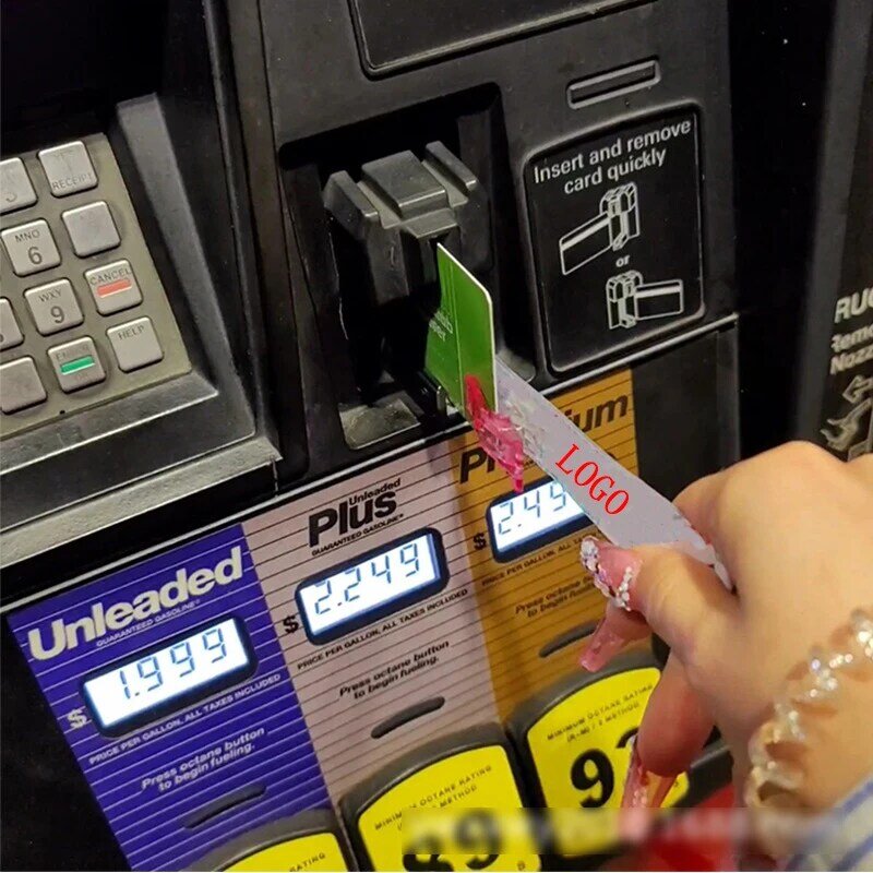 Prego longo feminino cartão de crédito atm grabber acrílico cartões de débito extrator chaveiro personalizado clipe de plástico