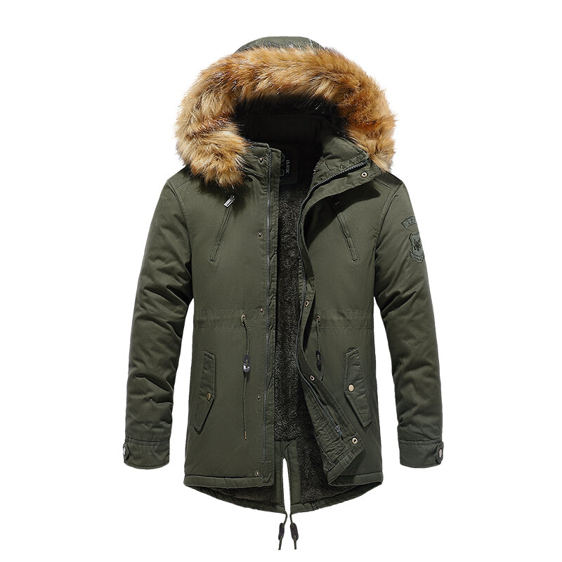 Mantel Musim Dingin Pria Baru 2022 MANTORS Jaket Parka Pria Kasual Hangat Garis Bulu Bertudung Mantel Kerah Bulu Pakaian Luar Ruangan Tahan Angin