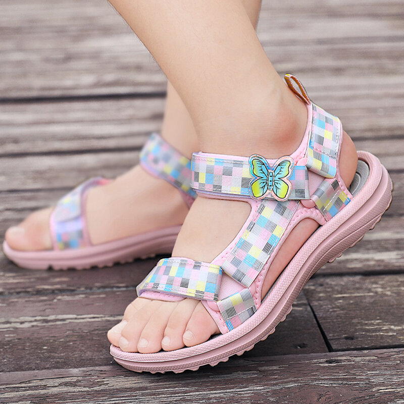 Moda 2022 meninas sandálias verão respirável plana borboleta crianças sapatos ao ar livre luz antiderrapante sapatos de princesa frete grátis