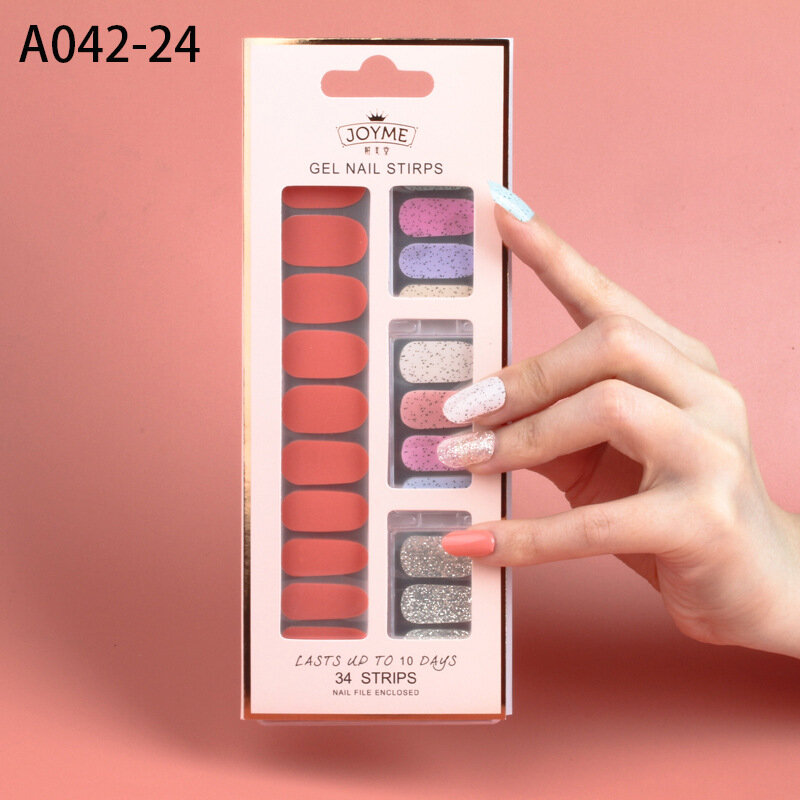 34 dedos japonês coreano prego adesivos gradiente livre cozimento semi-cura uv gel leopardo impressão rosa impermeável completo prego adesivos