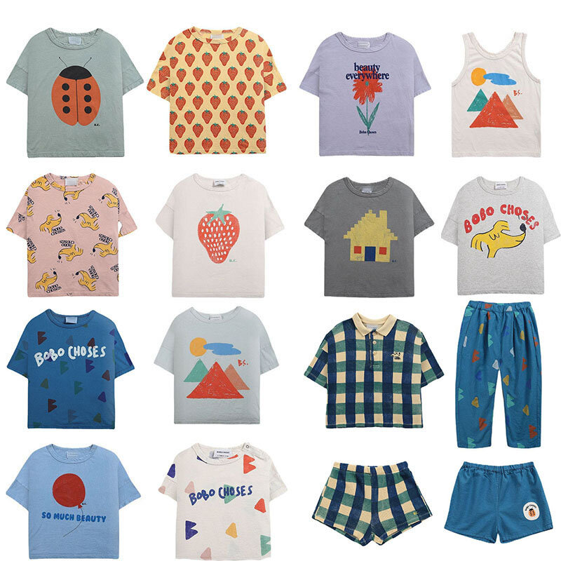 Детские футболки для мальчиков и девочек, новинка 2022, летние топы с мультяшным принтом и коротким рукавом для малышей, футболки для маленьки...