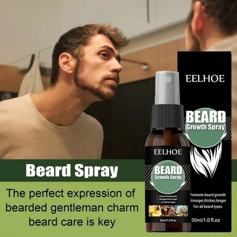 EELHOE 30ml Spray per barba assorbimento rapido nessun odore estratto naturale barba potenziatore essenziale olio nutriente per uomo