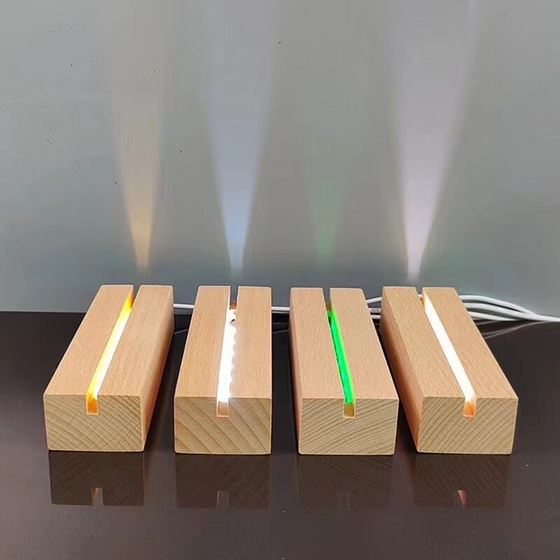 Base de lumière Led rvb en bois, 10 pièces, alimenté par USB pour verre optique 3D acrylique, accessoires d'éclairage de nuit