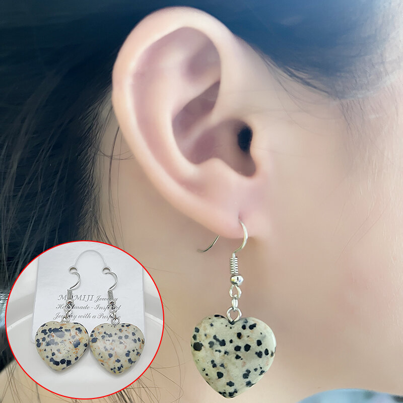 Boucles d'oreilles Vintage en forme de cœur pour femmes, bijoux en pierre naturelle, pendentif, à la mode, cadeau de fête, 2021