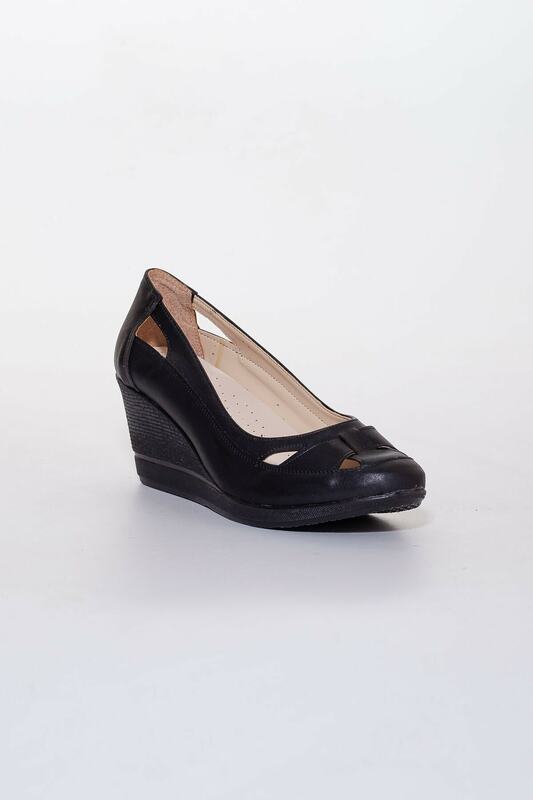 Women's Black Lattice Wedges Shoes