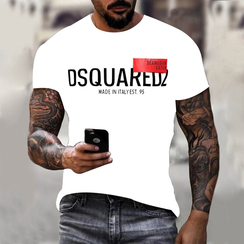 Новинка 2023, оптовая продажа, зеркальная брендовая мужская футболка DSQ2 из чистого полиэстера, Облегающая рубашка, Мужская итальянская футболка большого размера от S до 6XL