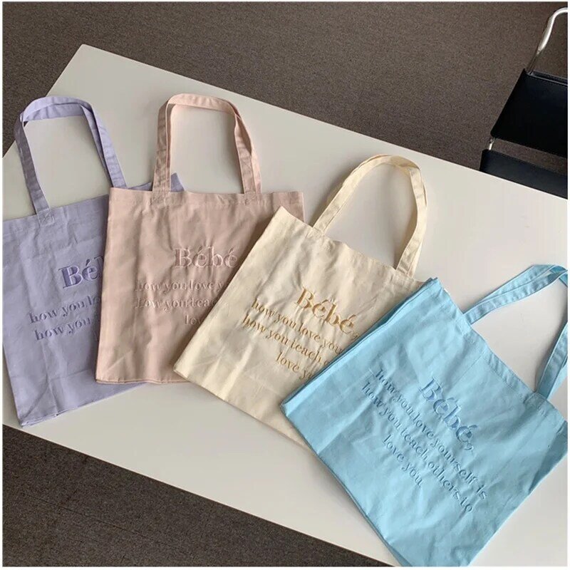 New Women Handbag Korea Bebe Letters Embroidery Canvas Bag Ins Gothic Marca Dragon Four Colors Students Single Shoulder Bag