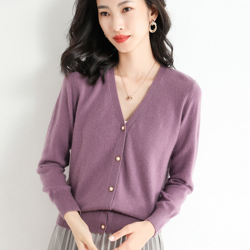 2022 primavera camisola feminina com decote em v lã cardigan base de malha cor sólida versão coreana casaco solto oferta especial