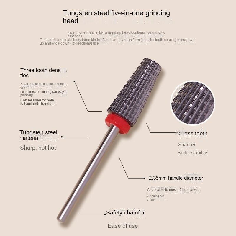 1pcs Carbide Tungsten 5 in 1 Nail Drill Bit Tapered Shape Straight Cut Drill Bit For Manicure Remove Gel Nails Accessories