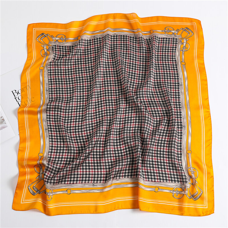 Шёлковый квадратный шейный платок в клетку, 90*90 см