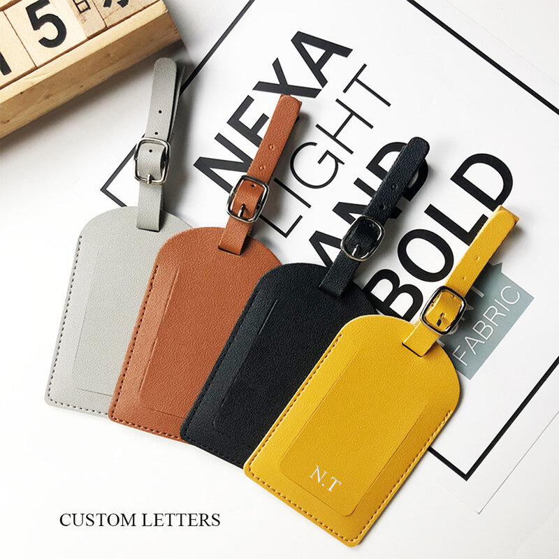 Personalize Initials Luggage Tag Custom Letters Men Women Suitcase Name Tag PU Airplane Labels Engrave Logo Travel Accessories