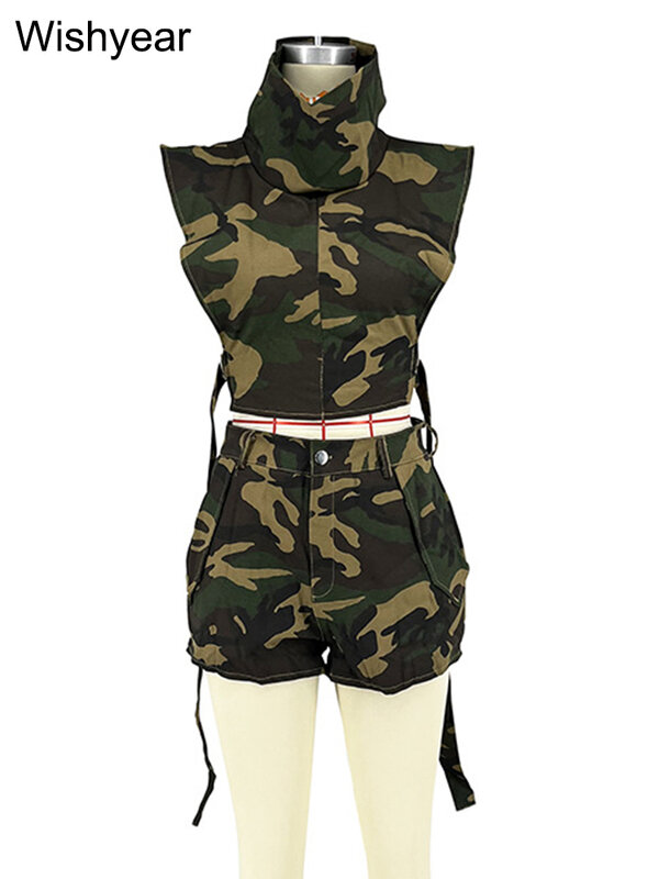 Zomer Casual Vrouwen Camouflage Vest + Korte Broek Steetwear Sportpak Bijpassende Set Kleding Voor Dames Outfit