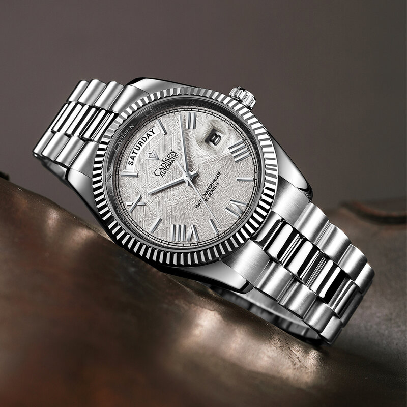 VIMIO 패션 비즈니스 남성용 기계식 시계 달력 축광 사파이어 방수 시계 아랍어 Su 디지털 시계
