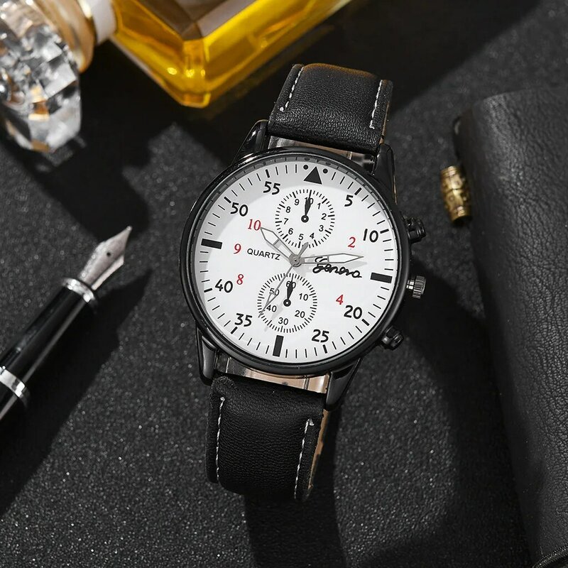 New Men Watch Luxury Bracelet Set Fashion Business Brown Leather Quartz Wrist Watches for Men Gift Set Relogio Masculino