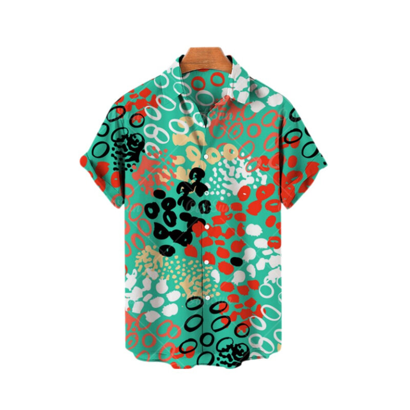 3D 프린트 남성용 캐주얼 셔츠, 하와이 스타일 라펠 반팔 탑, 루즈하고 통기성, 신선한 해변 트렌드