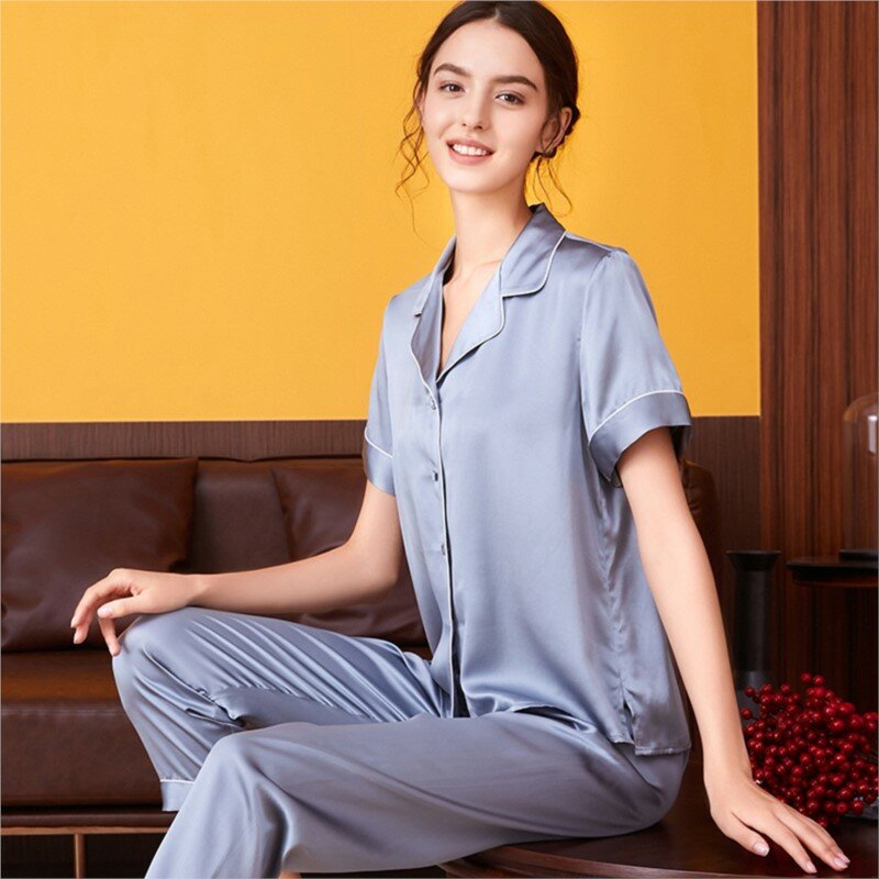 2 pçs 100% mulberry seda pijamas feminino terno casa roupas de manga curta conjuntos de pijamas para meninas