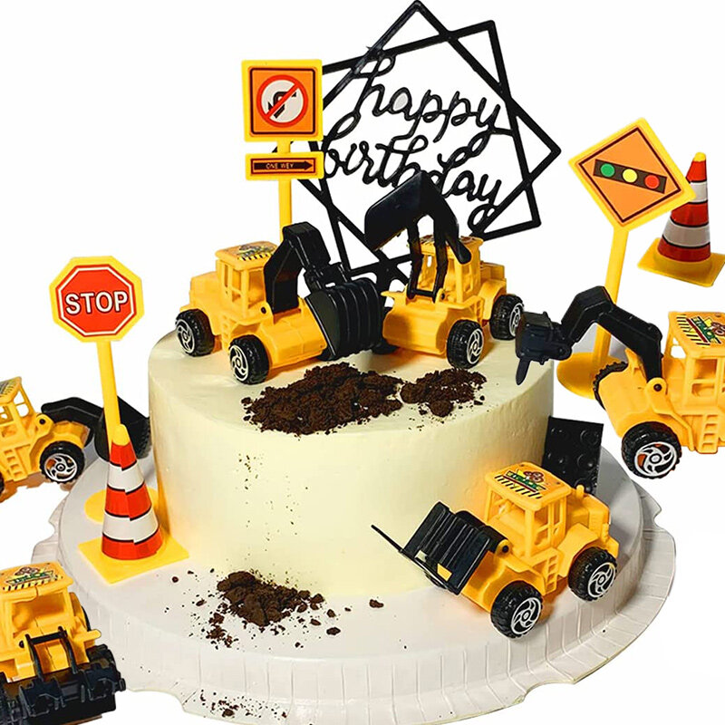 Construction Vehicle Engineering Digging Machine Cake Decoration Kids Boys Happy Birthday Party Tableware Supplies