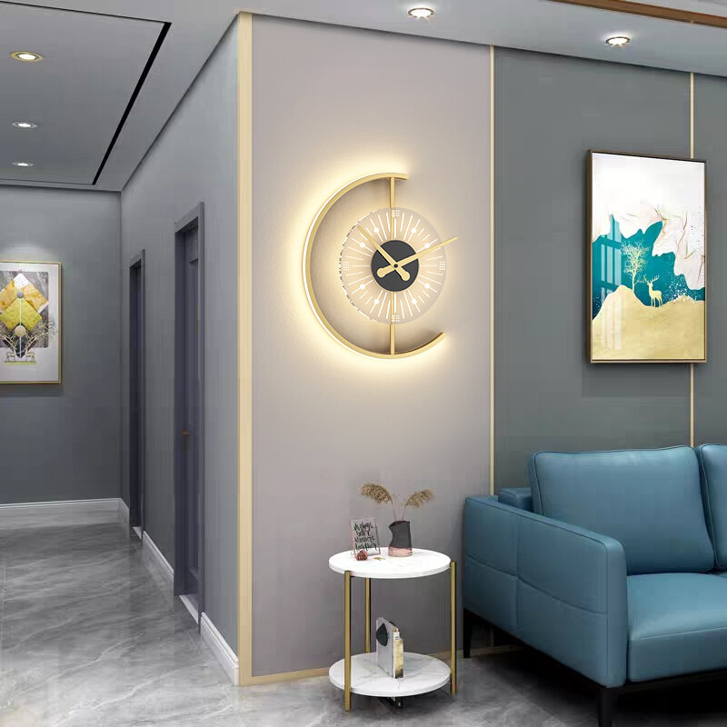 Relógio de parede lâmpada de cabeceira quarto nordic luxo criativo sala estar fundo da lâmpada de parede forma decoração do corredor lâmpada de parede