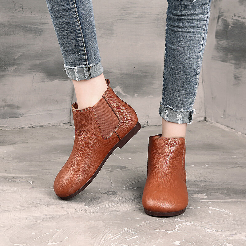 2023 xiaohaokbao Leather ankle boots, flat shoes, vintage boots, round head, cowhide shoes, single boots M-1BG335