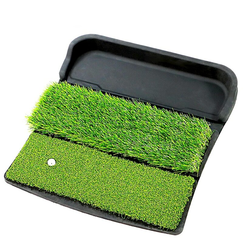 折りたたみ式ゴルフヒットマットデュアル-草 | 6個のゴルフと1つの輪ゴムTシャツが付属しています | 頑丈なゴム裏地屋内ゴルフ練習マット