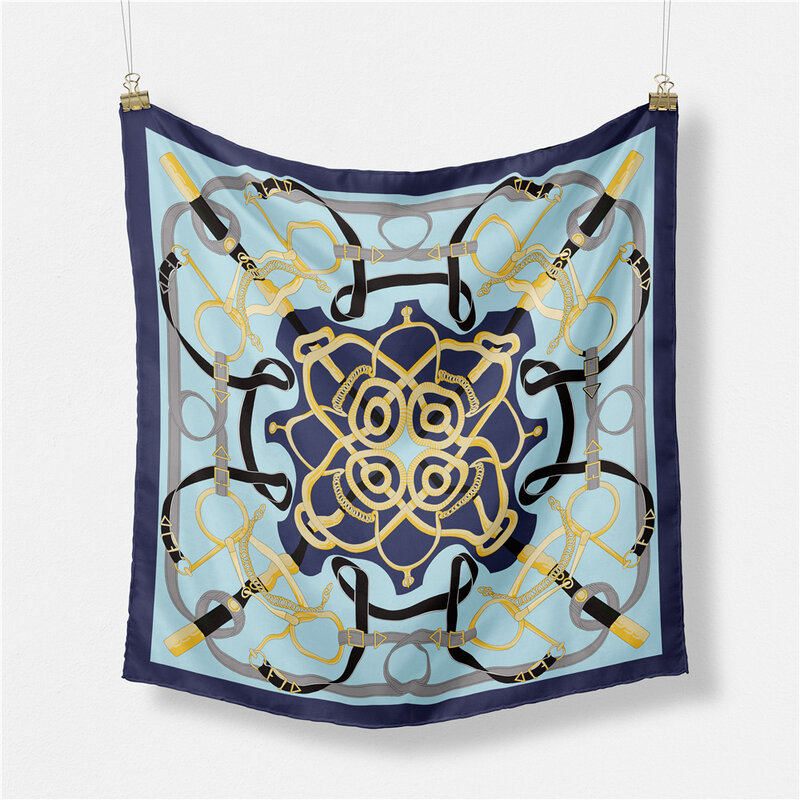 Pañuelo cuadrado con estampado para mujer, Bandana de seda de diseño de marca grande de 53cm, diadema de lujo, Hijabs, pañuelo para el cuello