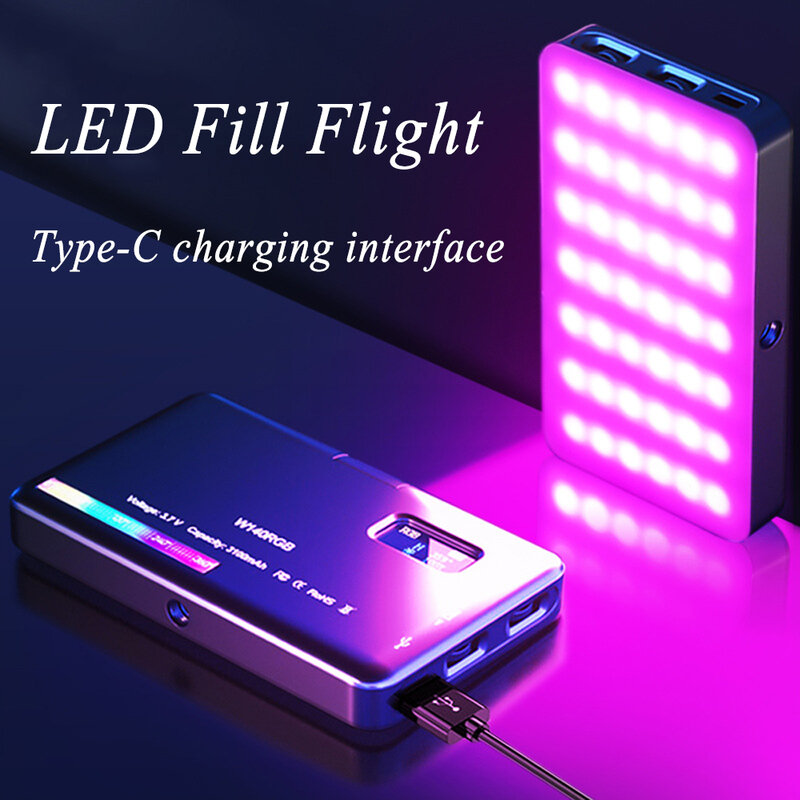 Luz LED RGB para vídeo y fotografía, lámpara de Panel recargable para cámara DSLR, teléfono en vivo, colorida, W140