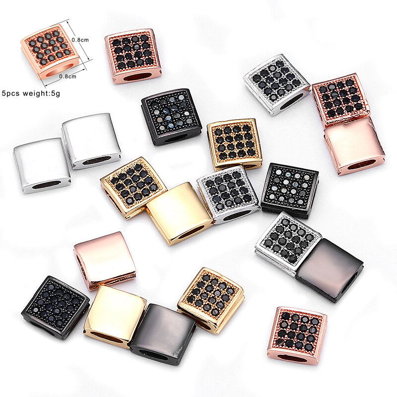 3/5Pcs 6/8/9mm CZ Flat Square Spacer Copper Crystal Metal Brass Micro Pave Cubic Zirconia Beads for Jewelry Making Diy Bracelets