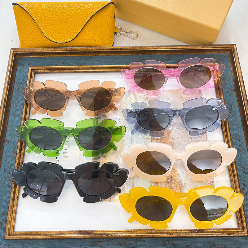 Gafas de sol Punk Vintage de pétalos dentados para niñas, montura de acetato de 7 colores, 40088U, diseño de marca, lentes de sombra grises, Unise, verano 2022