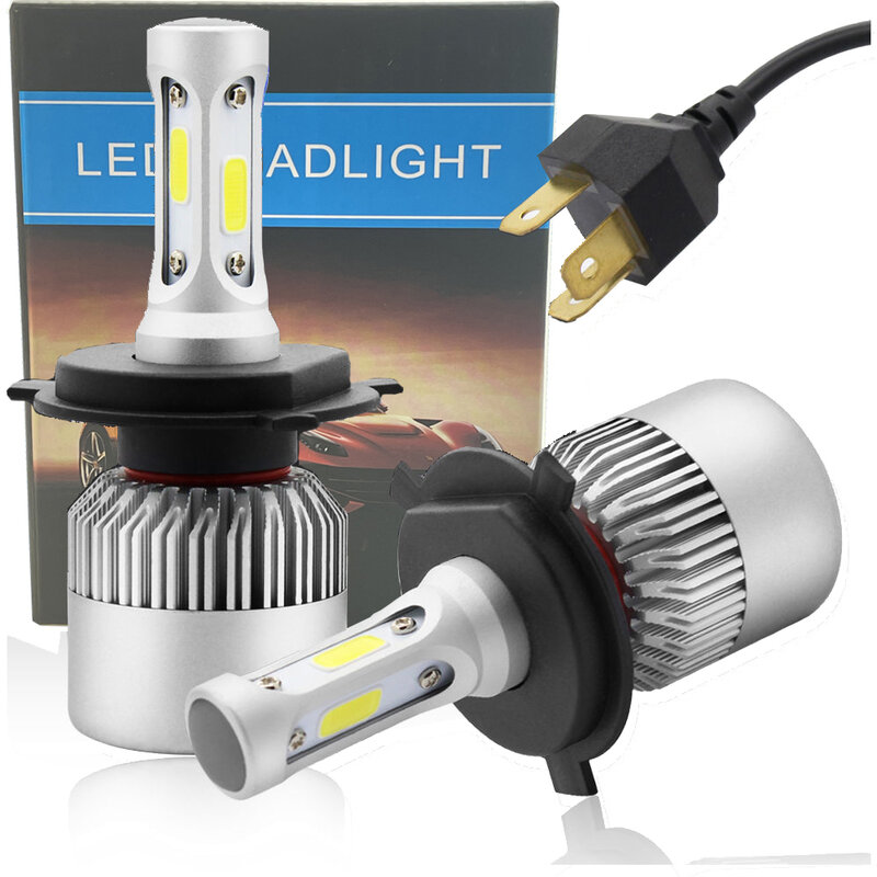 Two pieces LED H1 H3 H7 H4 H13 H11 9004 880 9007 Auto Car Headlight Bulbs S2 72W 8000LM 6500K for 9V to 36V 200M lighting range