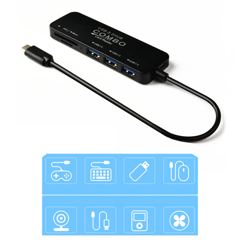 Bộ Chuyển Đổi OTG USB 3.0 Bộ Chia Cực HUB USB C Loại C 3 + 2 Cổng Đọc Thẻ TF slim Dữ Liệu Hub Ổ USB Flash