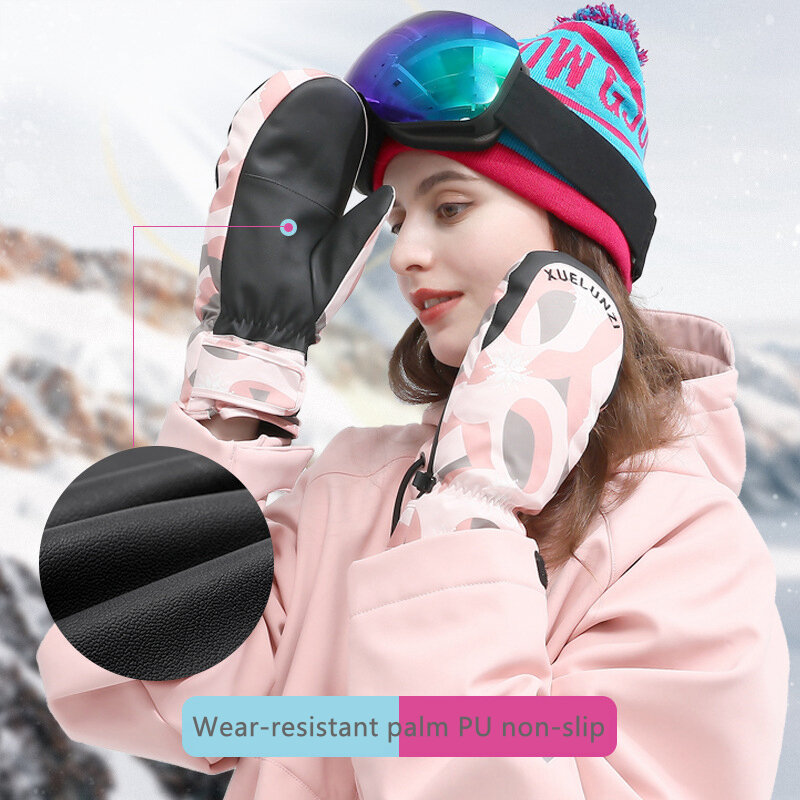 Unisex สกีถุงมือหิมะ-30 ℃ Thicken Warm ถุงมือสกีรถจักรยานยนต์ขี่ฤดูหนาว Windproof ถุงมือกันน้ำ